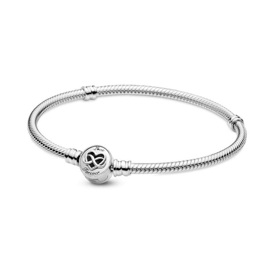 Brazaletes Joyas Pandora | Brazalete Cadena De Serpiente Pandora Moments Con Broche Corazon Con Infinito